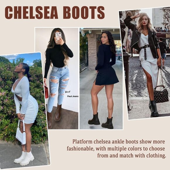 🆕Women's Chelsea Lug Sole-9620- Synthetic leather Ankle Elastic Band Boots - Picture 3 of 10